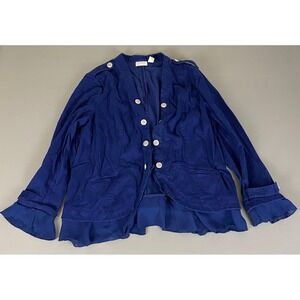 Chicos Jacket Top Women's Size 3 (US XL) Blue Ruffle Hem Button Up Career Formal